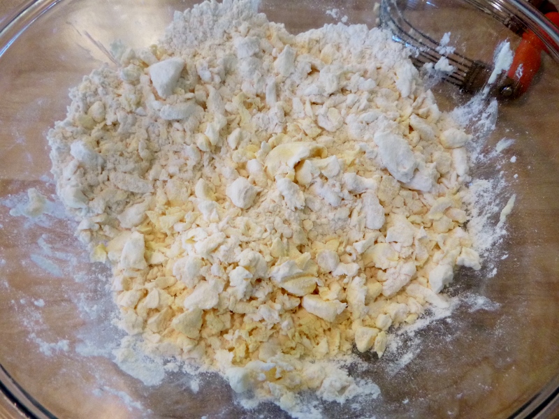 flour cut with margarine and sour cream