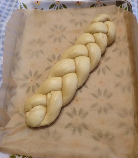 braided Challah loaf before raise