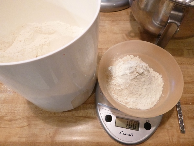 weighing flour in grams
